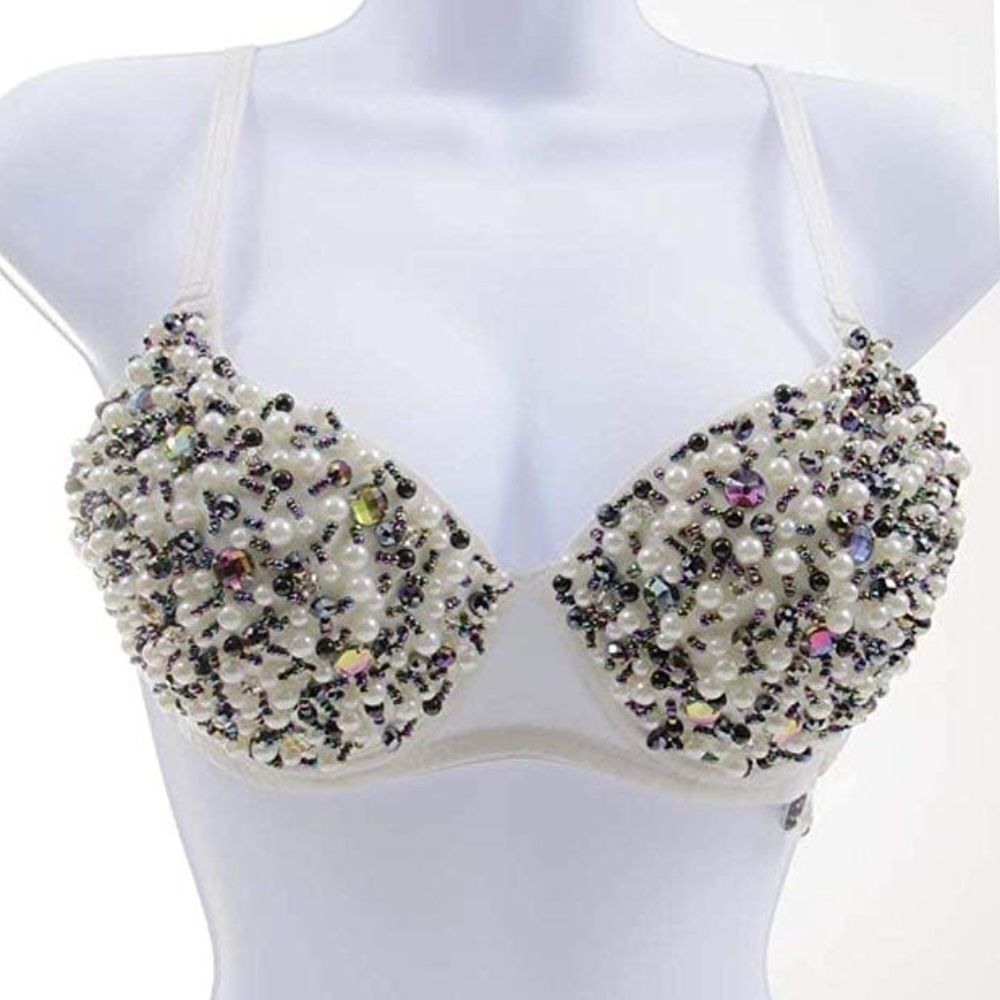 NWT Pearl Mixed Beaded Belly Dance Fashion Bra Women's‎ Costume Sexy Size LG